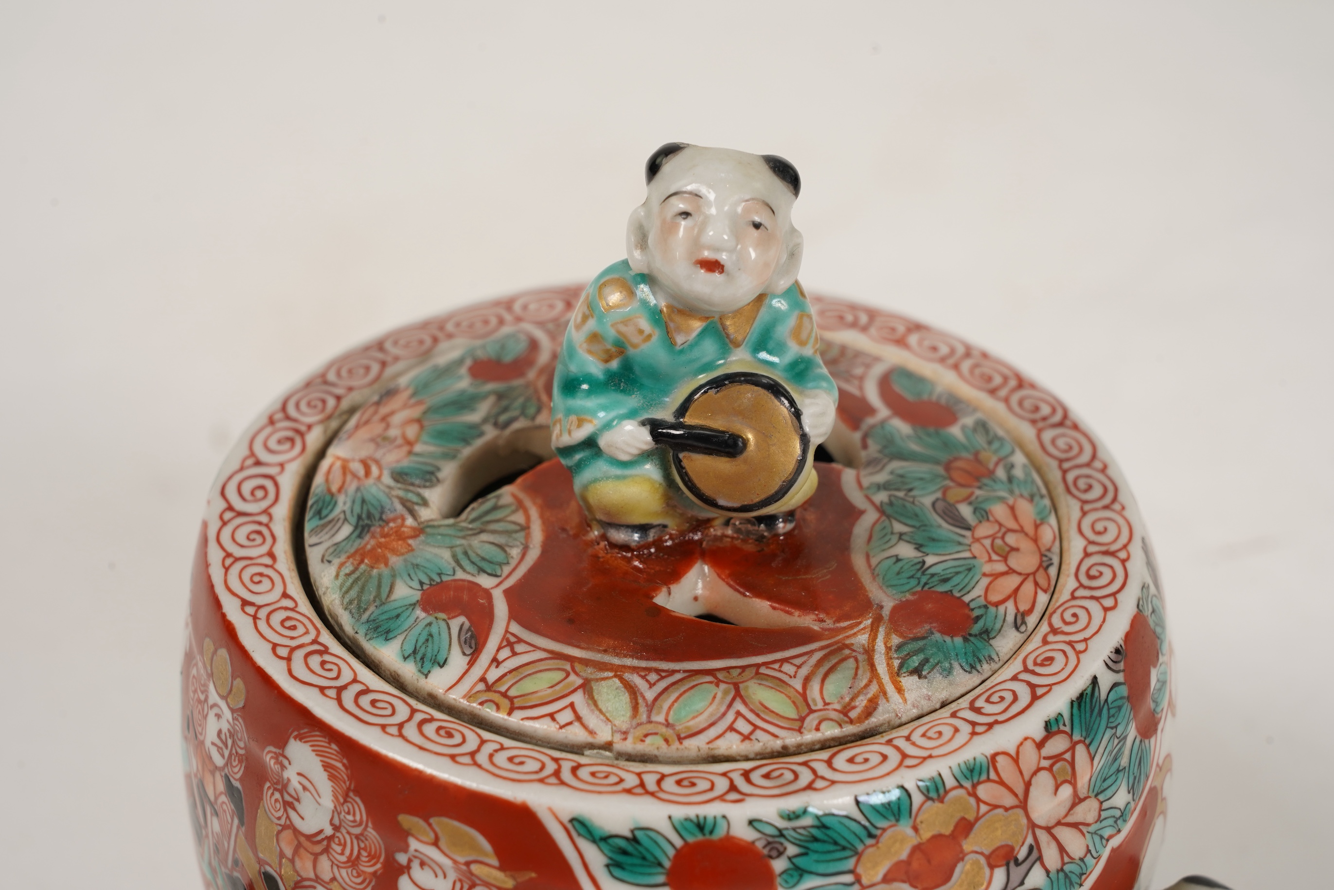 An unusual Japanese ’black ship’ porcelain koro and cover, 19th century